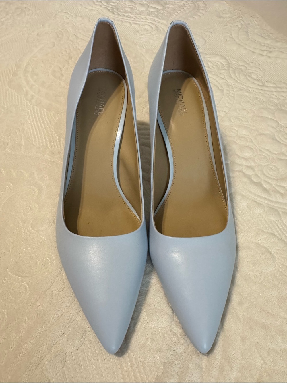 Michael Kors Pale Blue Pointed Toe Leather Pumps